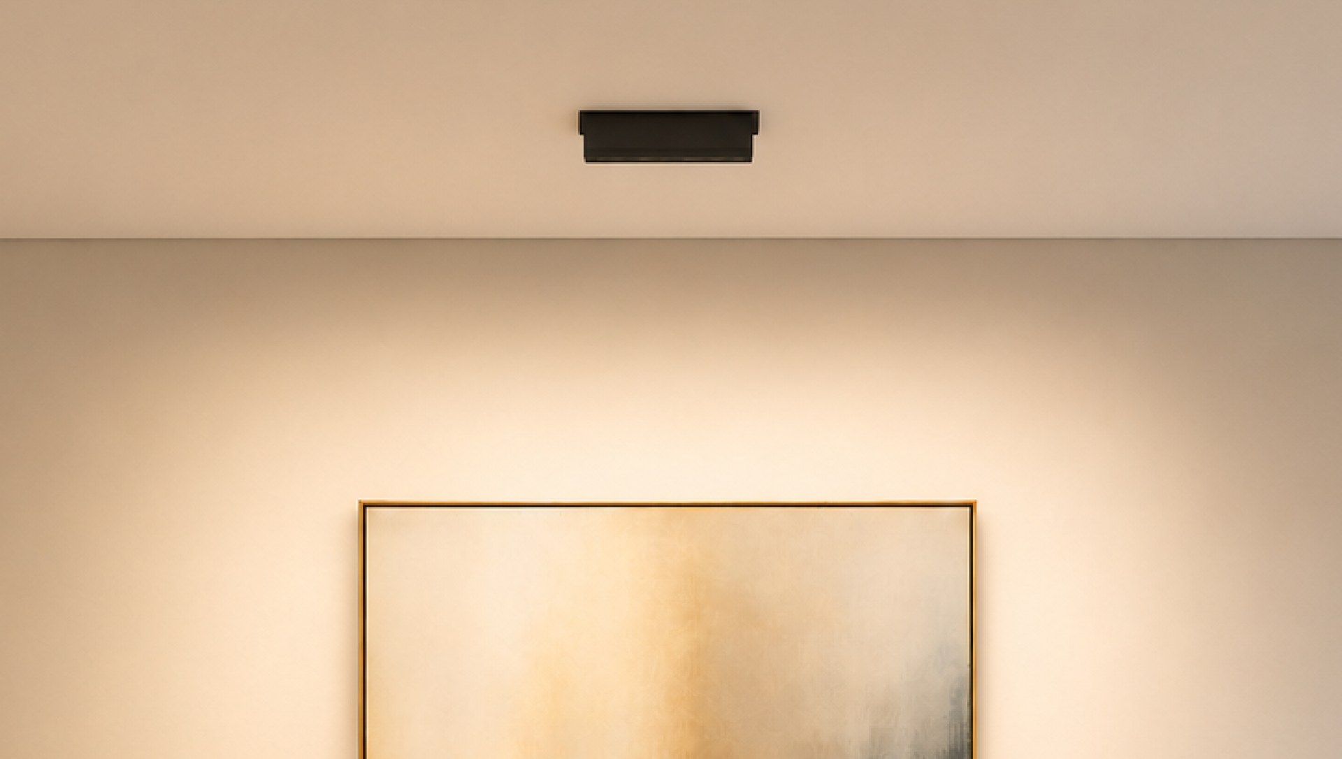 Obra de arte lavada pela luz de um rasgo linear AXIS no forro