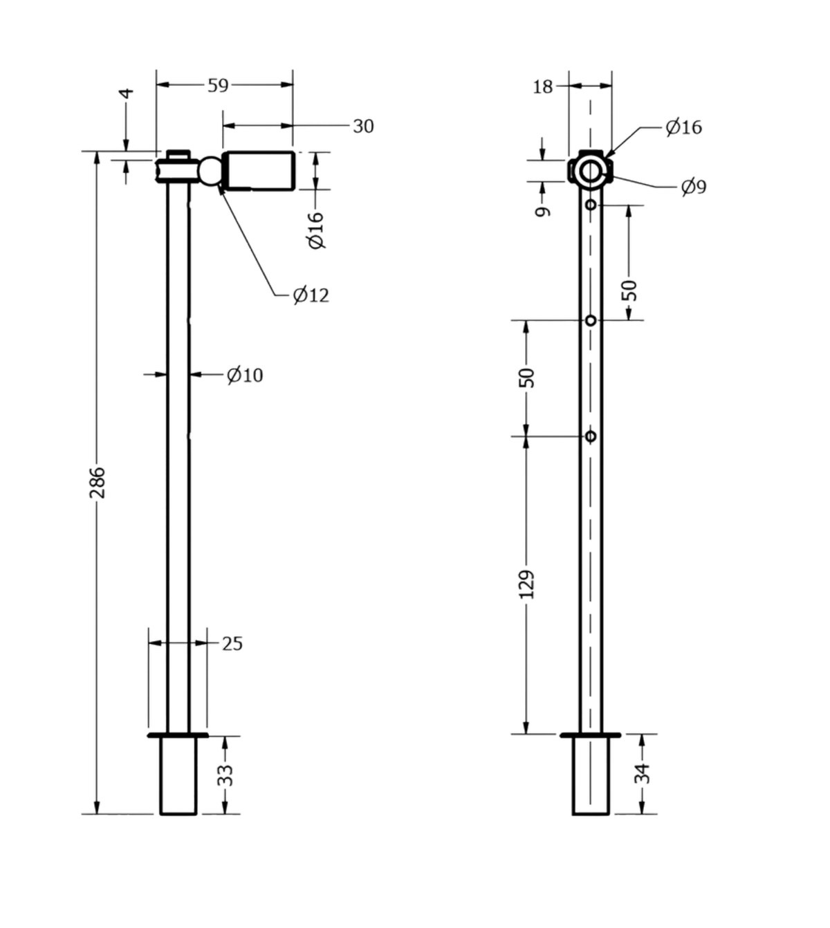 Desenho cotado da EVIDENZA: 250 mm de altura padrão